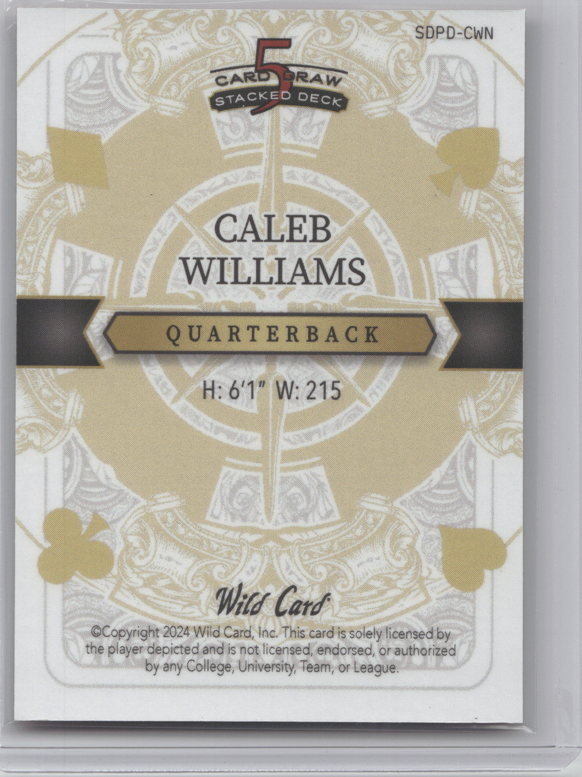 2024 Wild Card 5 Card Draw Stacked Deck Caleb Williams #SDPD-CWN 1/5