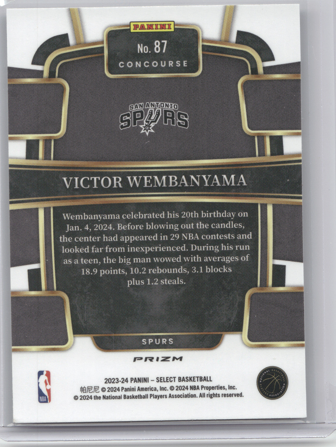 2023 Panini Select Victor Wembanyama #87 Raywave Prizm RC
