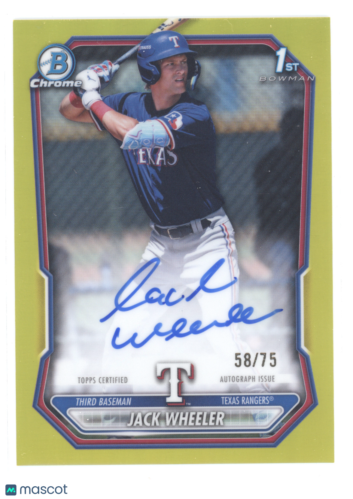 2026 Bowman Chrome Prospect Autograph Jack Wheeler #CPA-JWH Yellow 58/75