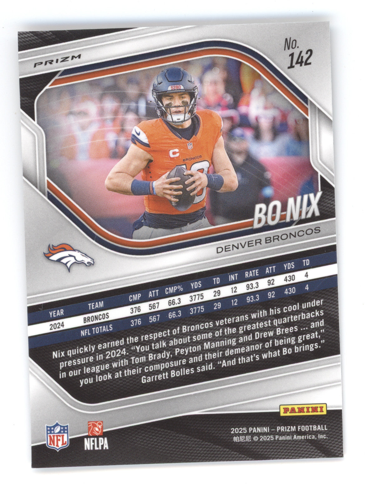 2025 Panini Prizm Bo Nix #142 Black Red Checkerboard
