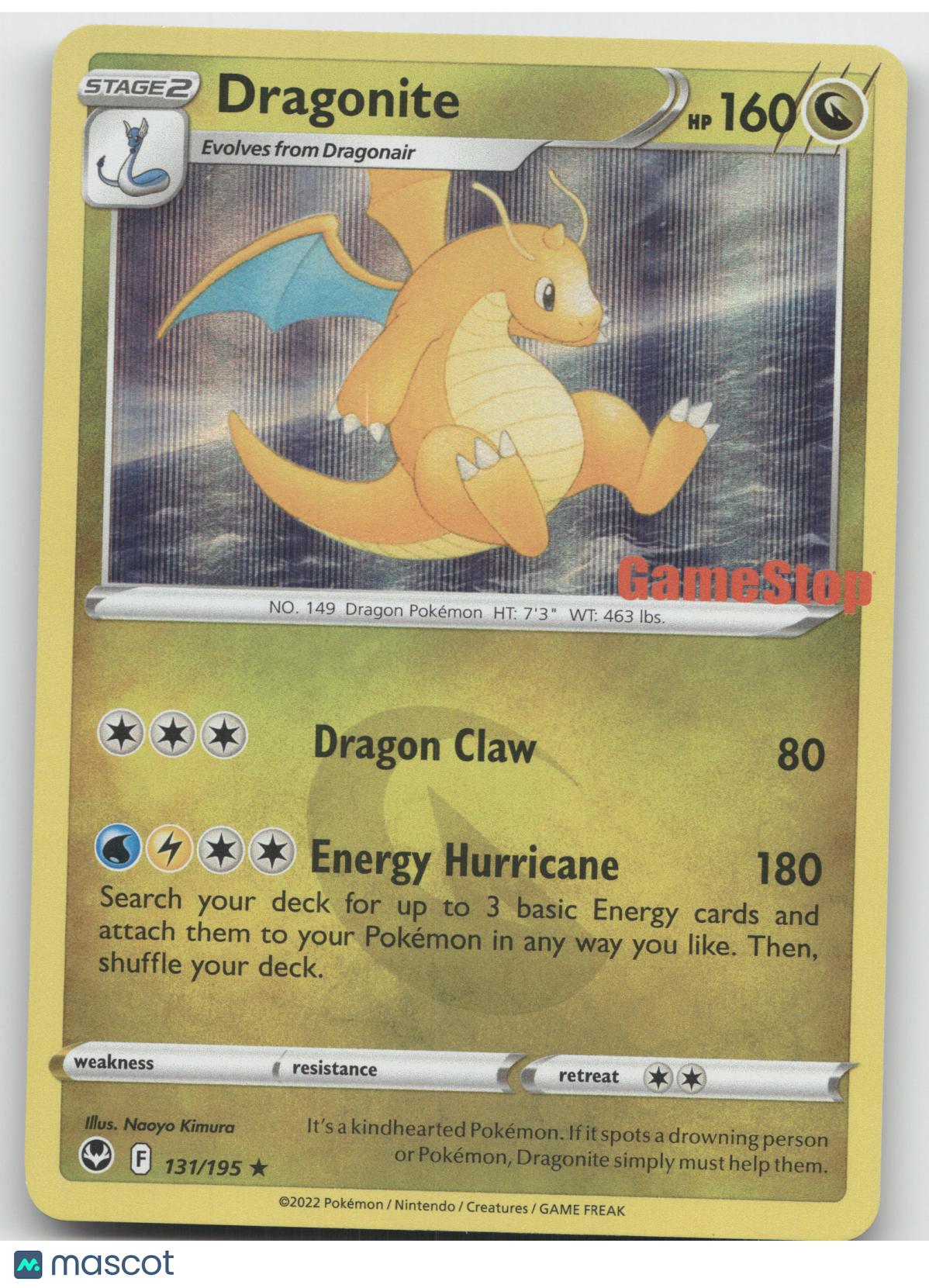 2022 Silver Tempest Dragonite GameStop stamp Rare #131/195