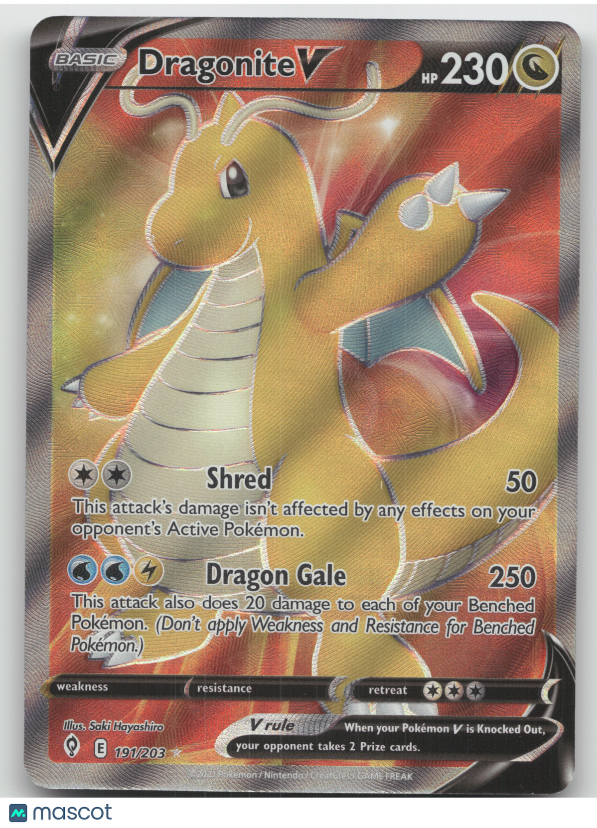 2021 Evolving Skies Dragonite V Ultra Rare #191/203