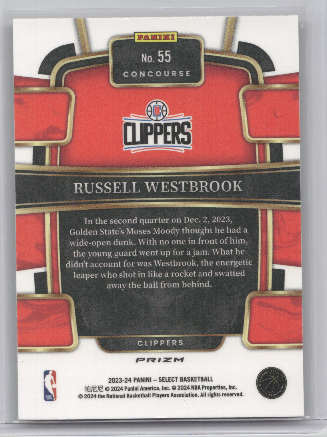 2023 Panini Select Russell Westbrook #55 Gold Glitter
