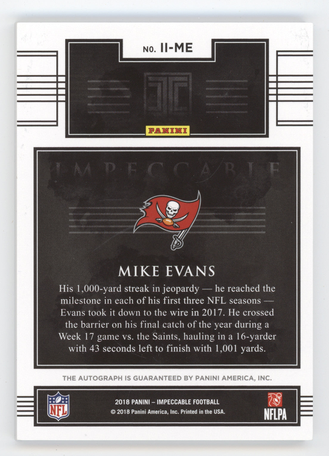 2018 Panini Impeccable Indelible Ink Mike Evans #II-ME 12/25