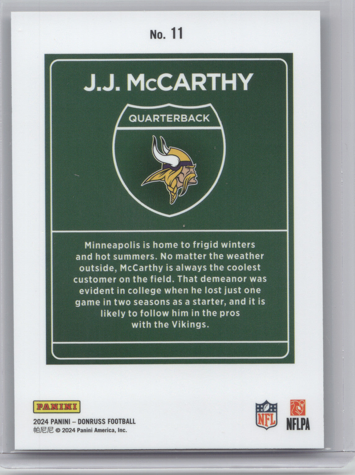 2024 Panini Donruss J.J. McCarthy #11 Downtown RC