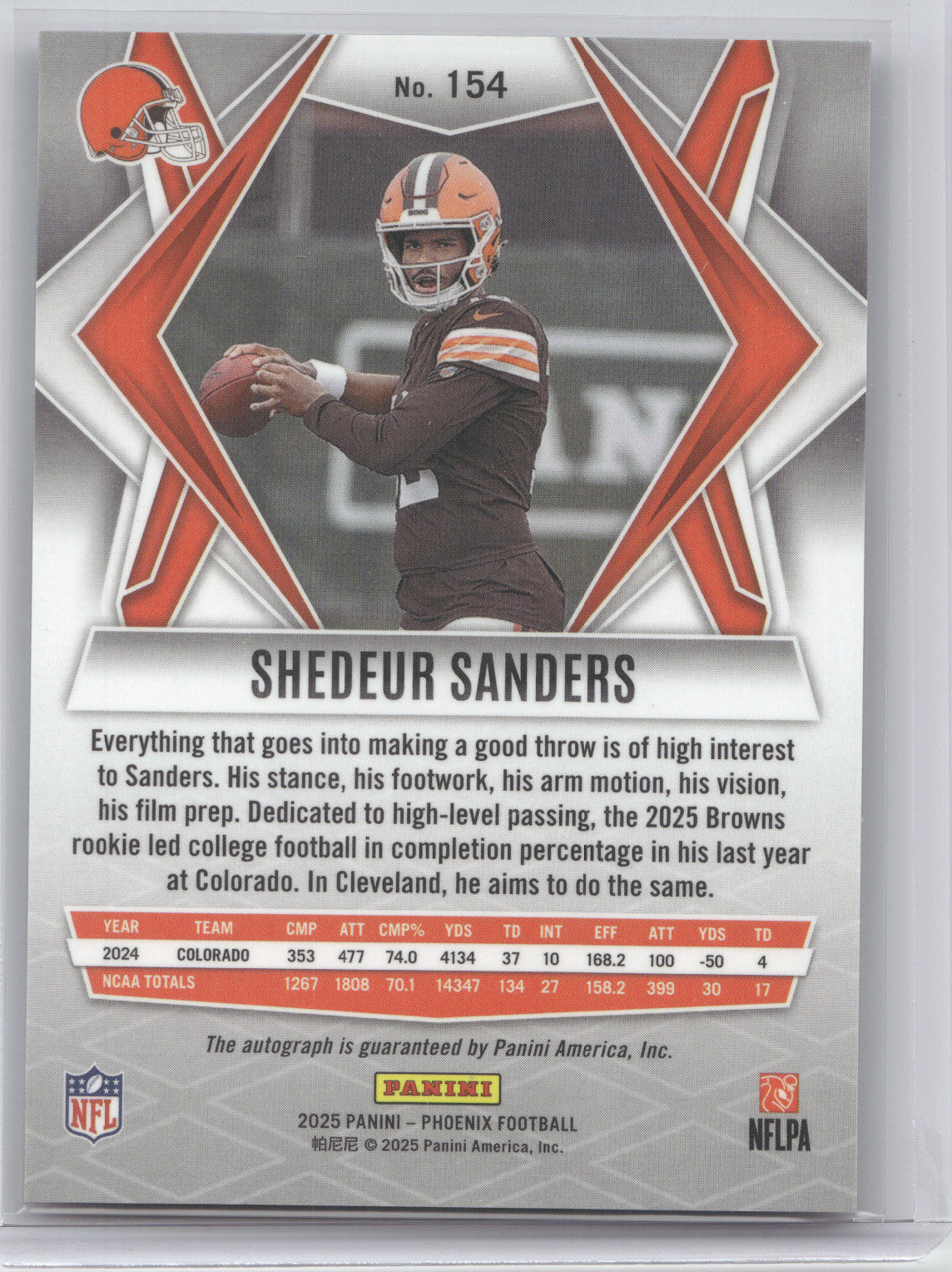 2025 Panini Phoenix Football Shedeur Sanders #154 Autograph RC