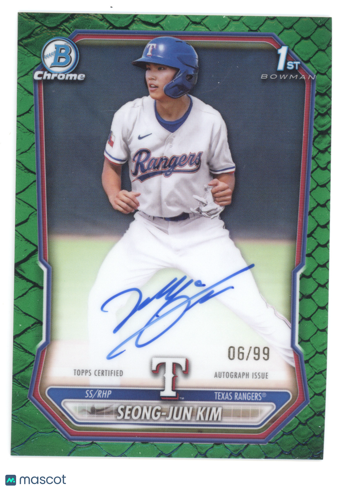 2026 Bowman Chrome Prospect Autograph Seong-Jun Kim #CPASK Green Reptilian 06/99