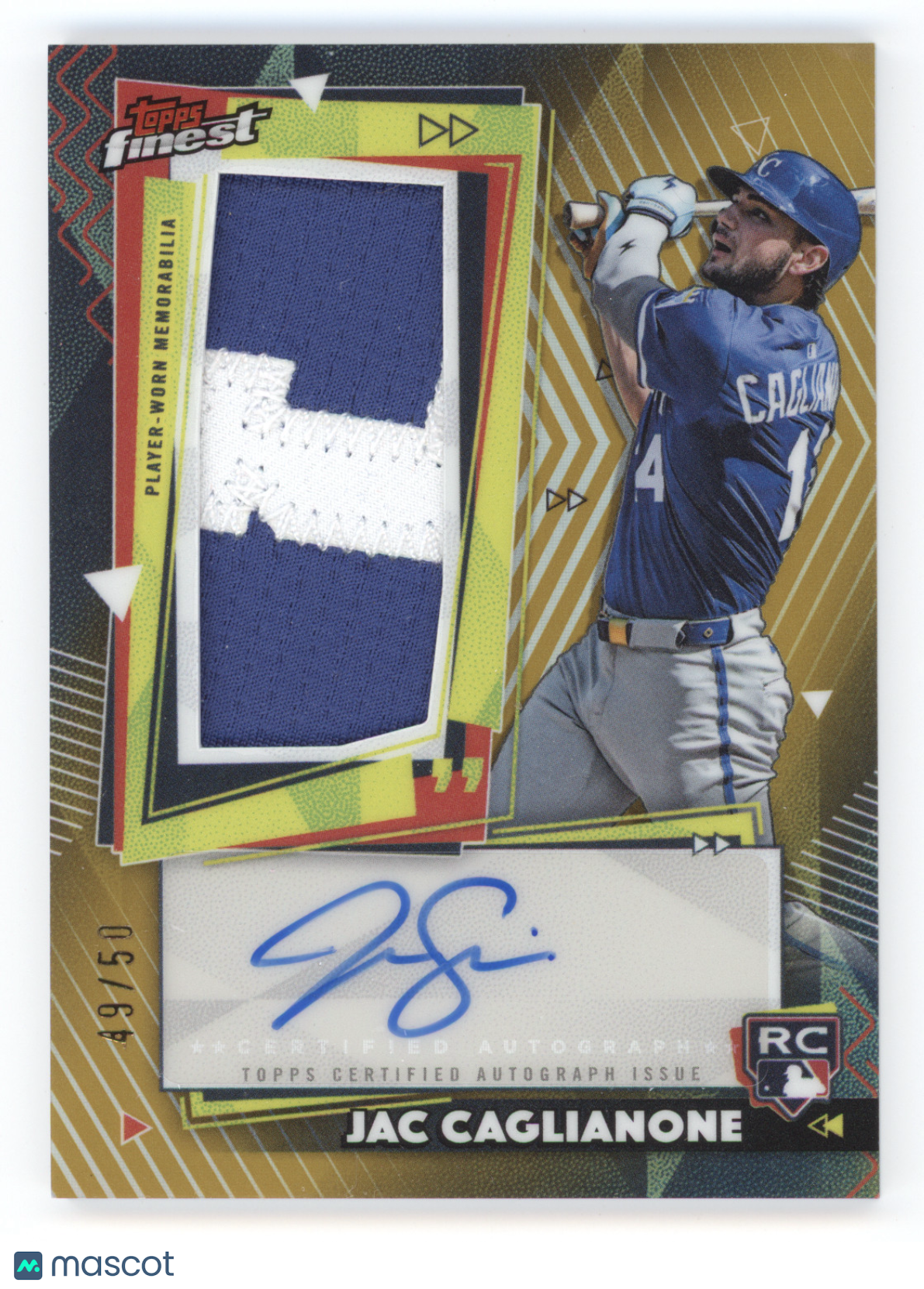 2026 Topps Finest Rookie Autograph Relic Jac Caglianone #RPA-JC Gold 49/50 RC