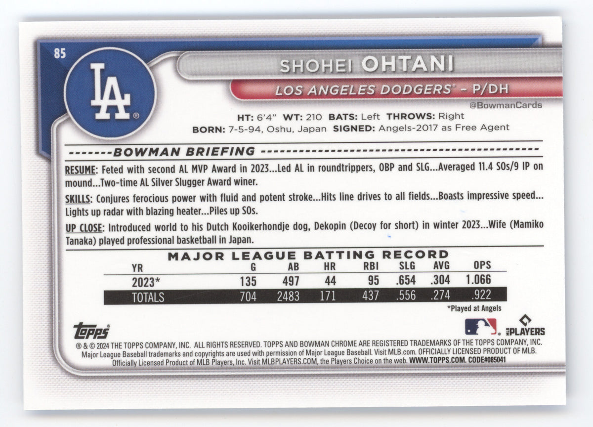 2024 Bowman Chrome Sapphire Shohei Ohtani #85