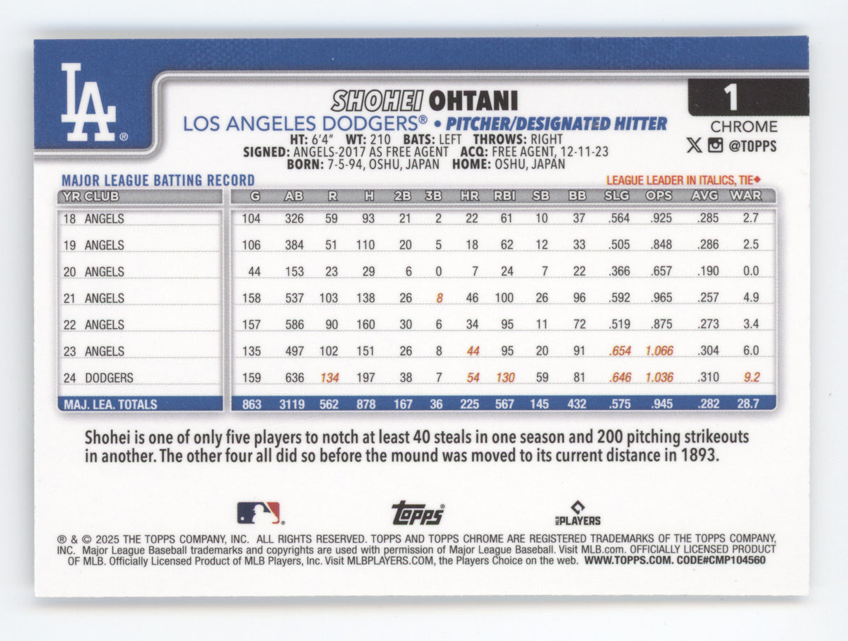 2025 Topps Chrome Shohei Ohtani #1 Image Variation