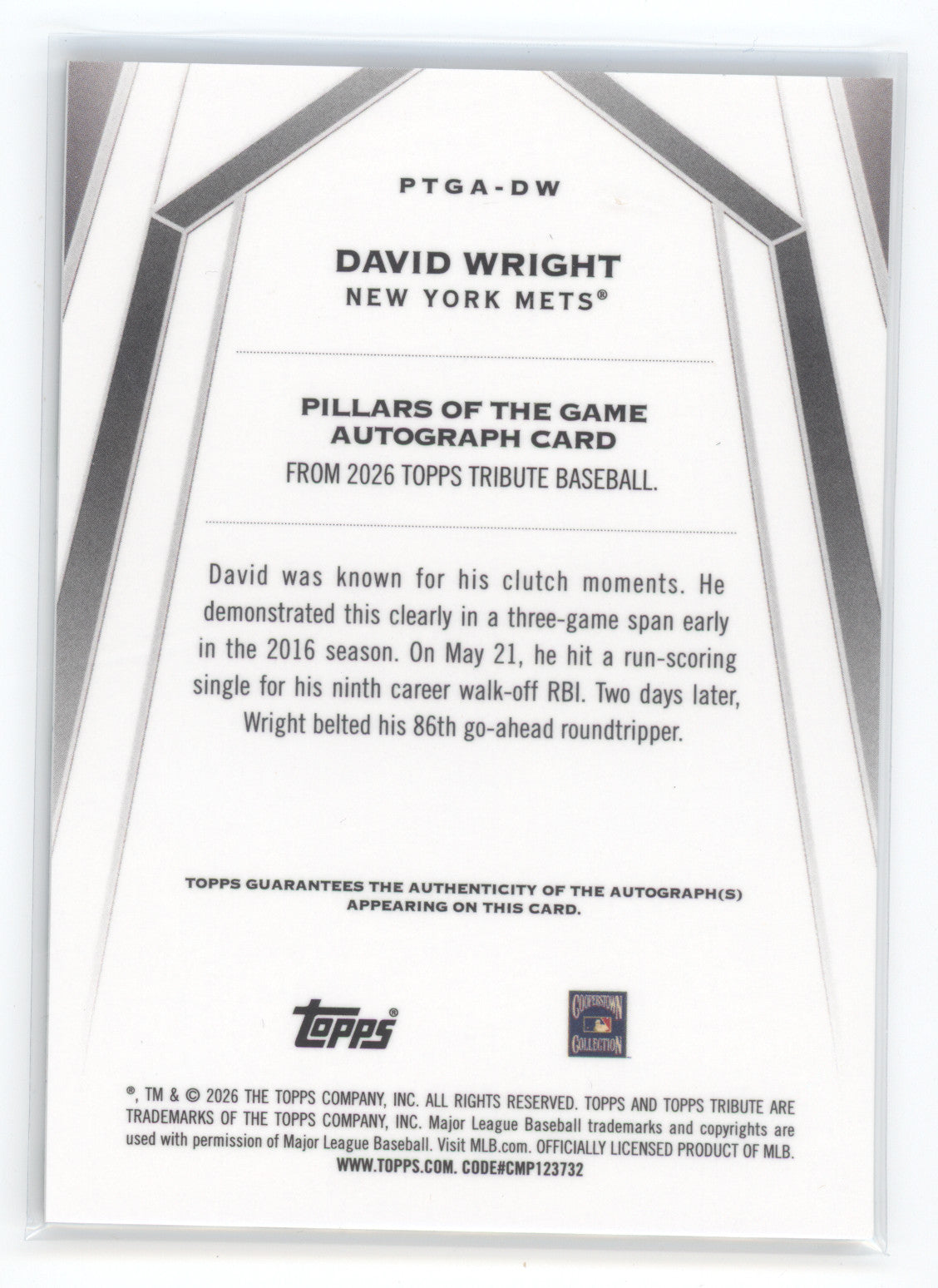 2026 Topps Tribute Autograph David Wright #PTGA-DW Green 62/99