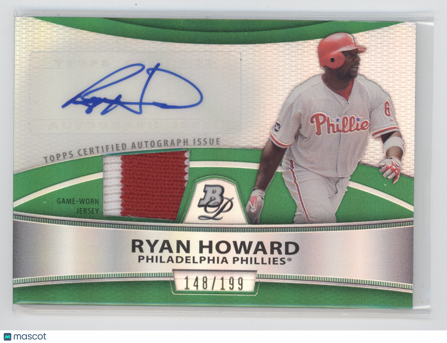 2010 Bowman Platinum Autograph Relic Patch Ryan Howard #PAR-RH Refractor 148/199