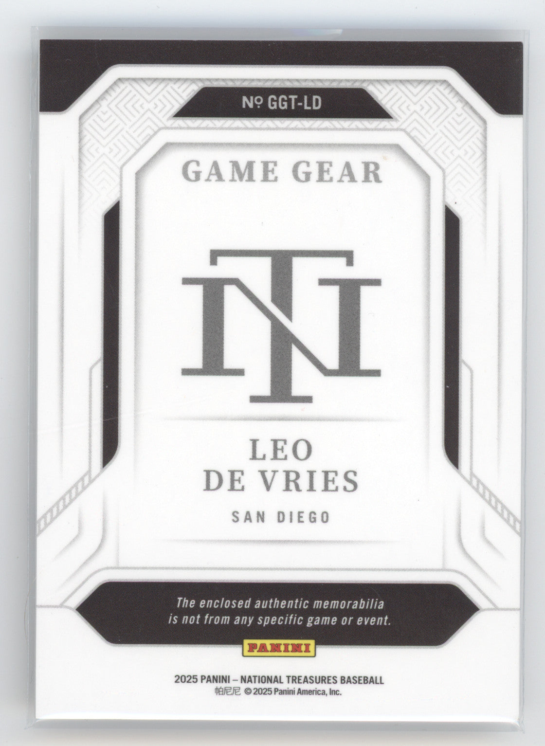 2025 Panini National Treasures Game Gear Leo DeVries #LD Blue Triple Patch 38/49