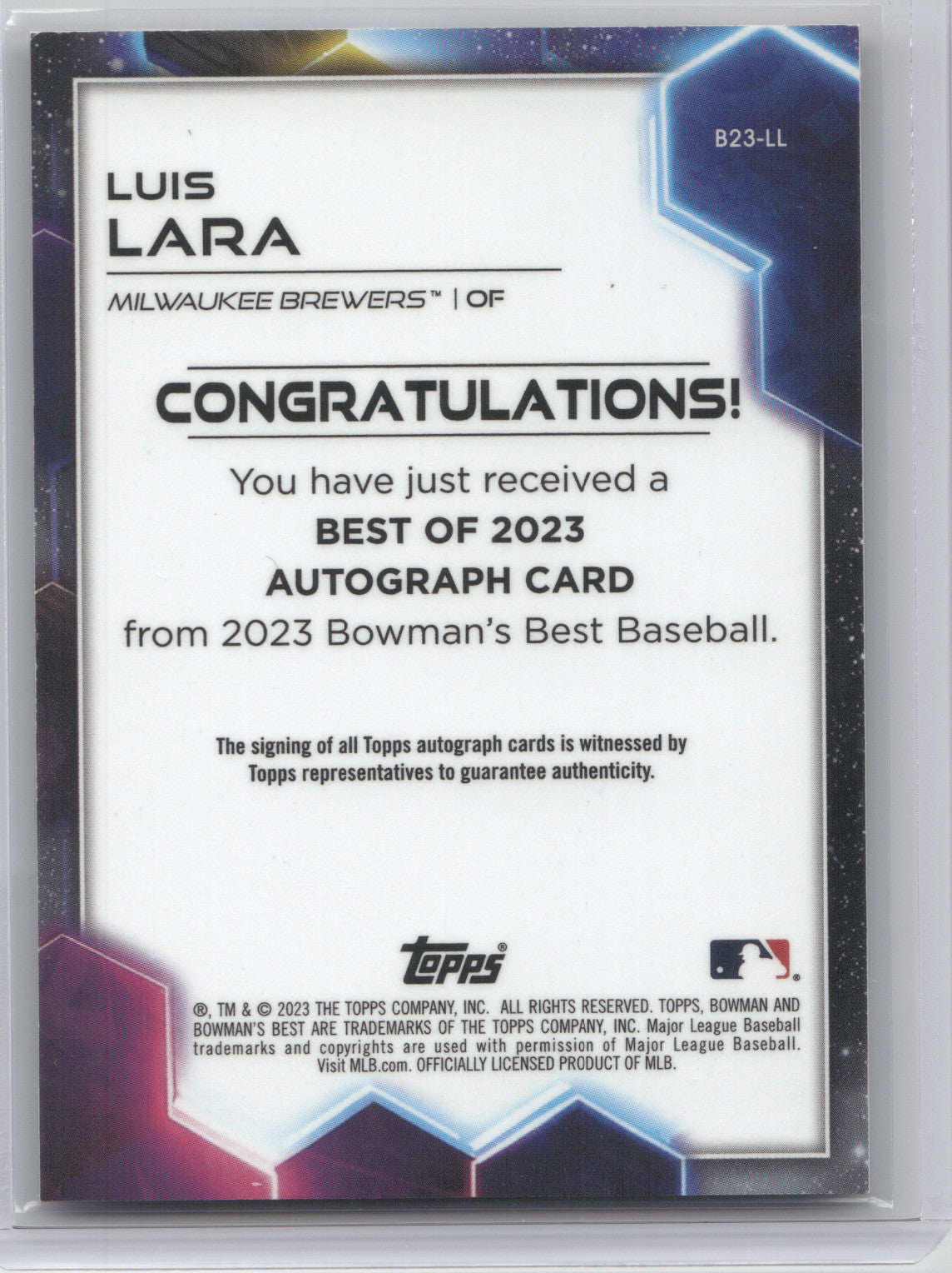 2023 Bowman's Best Autograph Luis Lara #B23-LL Green Refractor 95/99