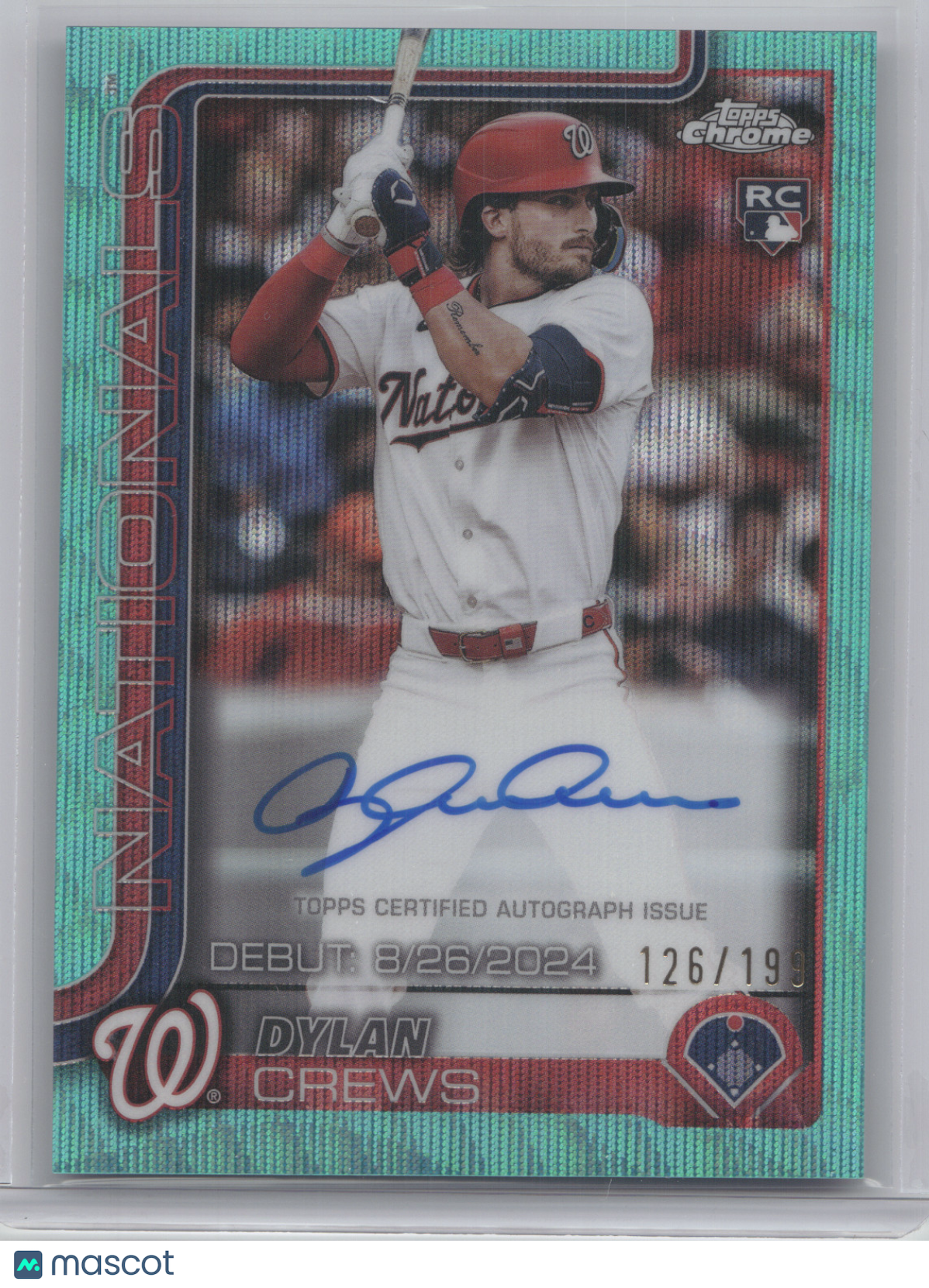 2025 Topps Chrome Rookie Debut Autograph Dylan Crews #DC Aqua Wave 126/199 RC
