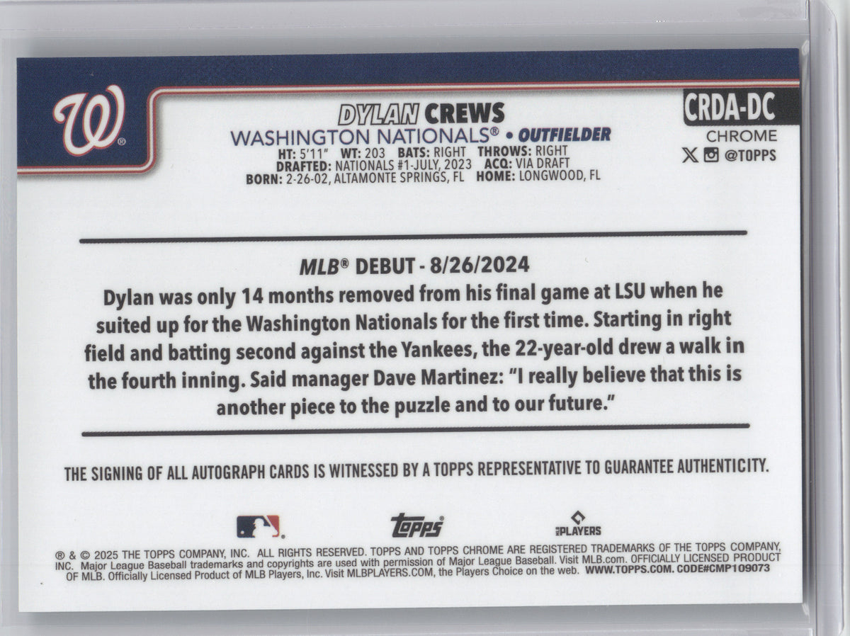 2025 Topps Chrome Rookie Debut Autograph Dylan Crews #DC Aqua Wave 126/199 RC