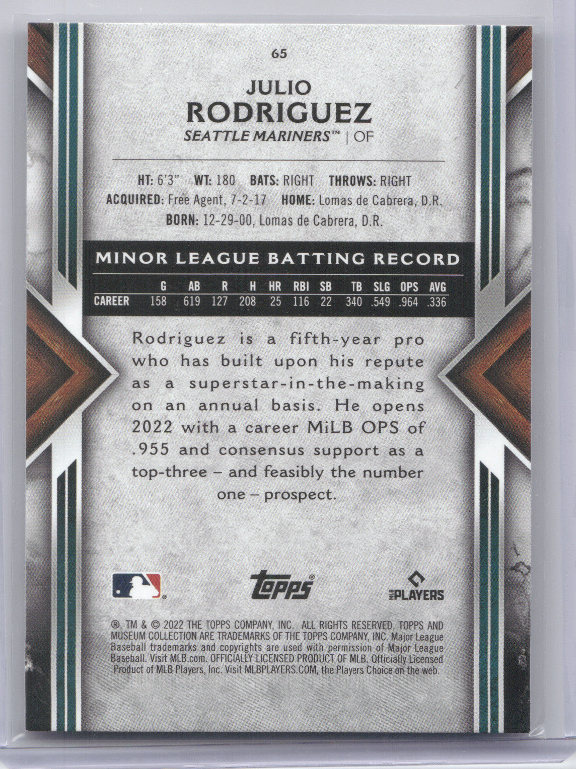 2022 Topps Museum Collection Julio Rodriguez #65 Ruby RC 42/50