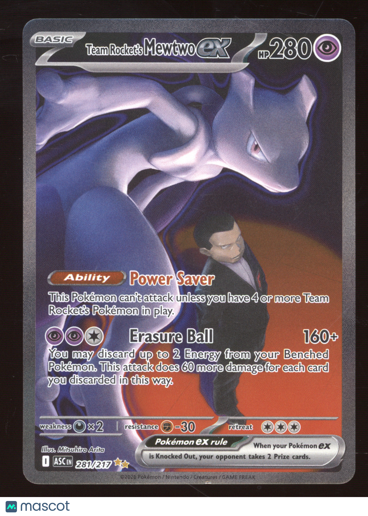 2026 Mega Evolution Ascended Heroes Team Rocket's Mewtwo ex Secret Rare #281/217