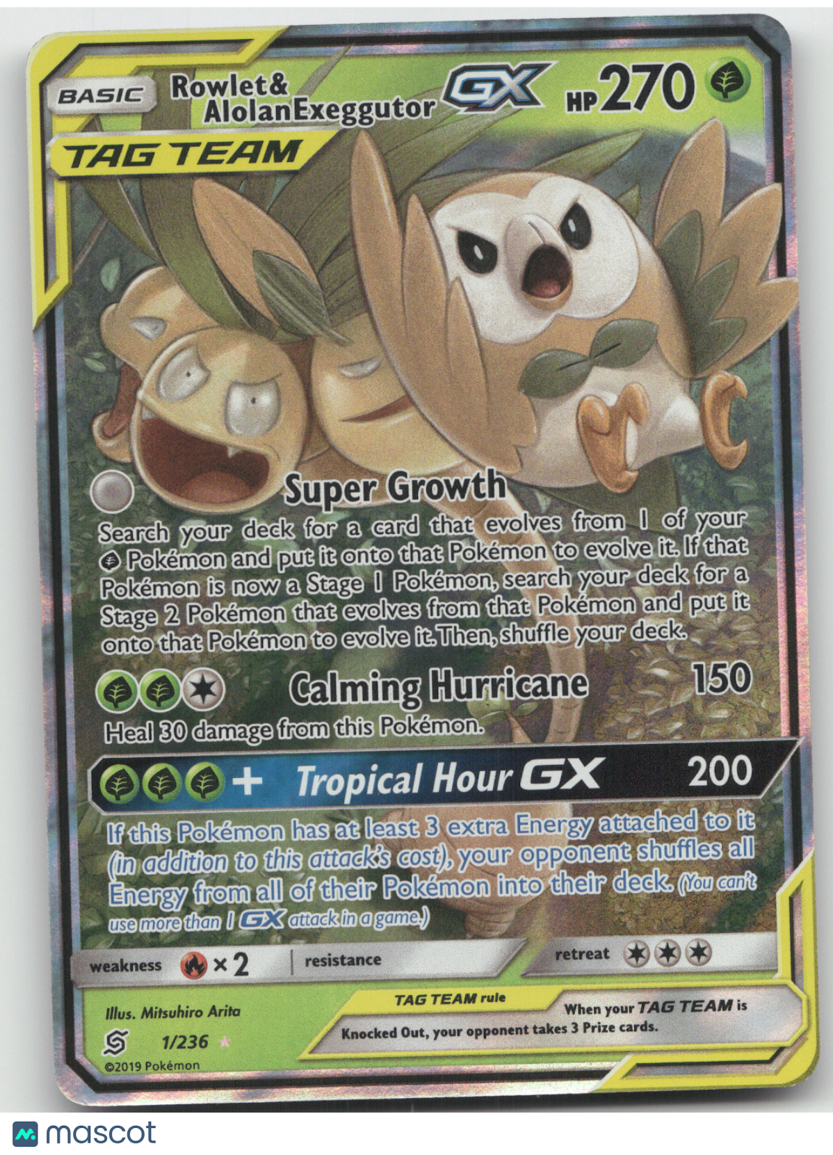 2019 Unified Minds Rowlet & Alolan Exeggutor GX Holo Rare #1/236