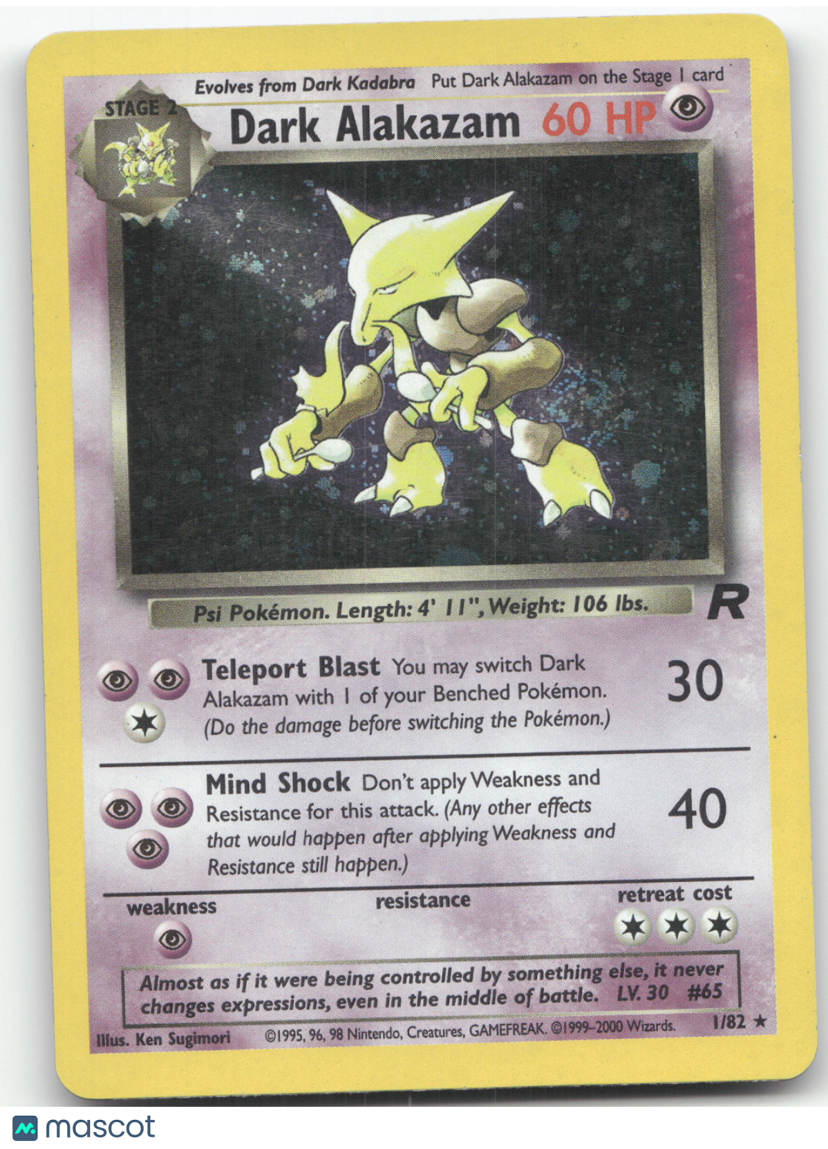 2000 Team Rocket Dark Alakazam Holo Rare #1/82