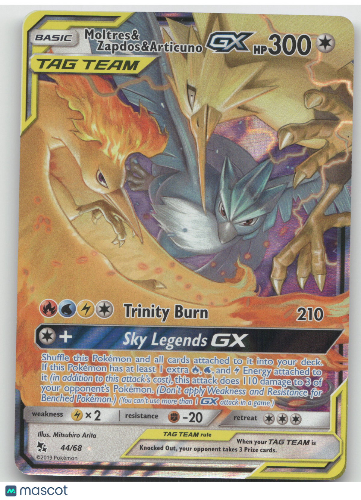 2019 Hidden Fates Moltres & Zapdos & Articuno GX Holo Rare #44/68