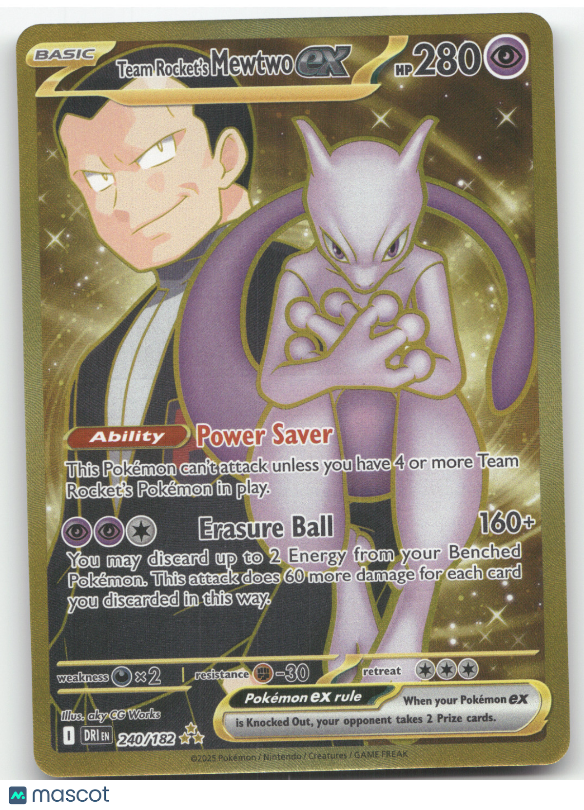 2025 Destined Rivals Team Rocket's Mewtwo ex Secret Rare #240/182