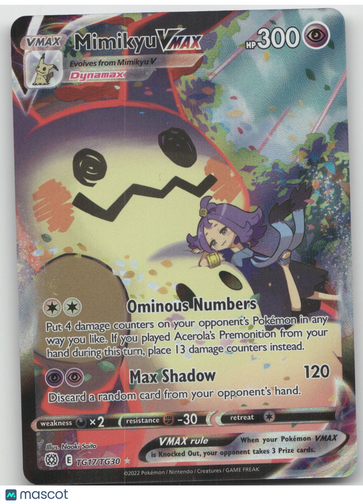 2022 Brilliant Stars Mimikyu VMAX Holo Rare #TG17/TG30