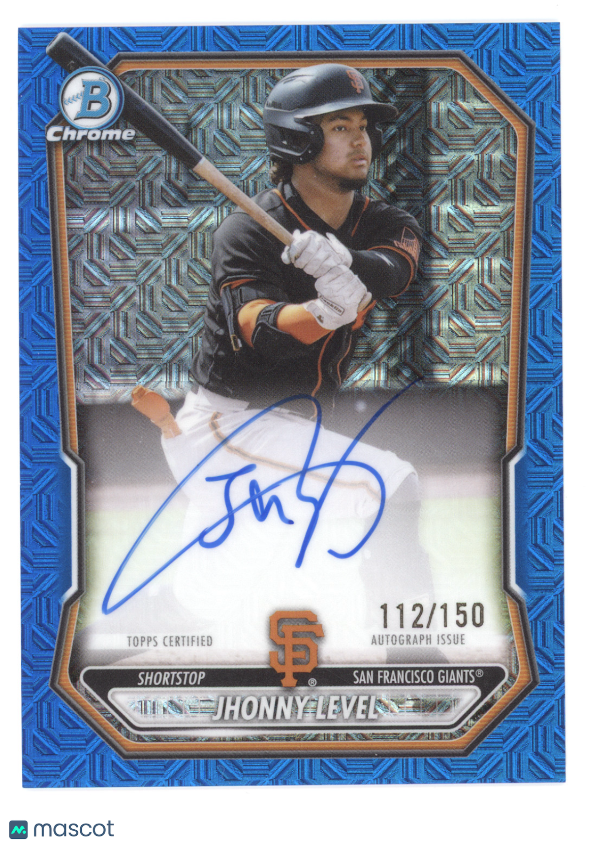 2026 Bowman Chrome Mega Box Autograph Jhonny Level #JLE Blue Mojo Ref. 112/150