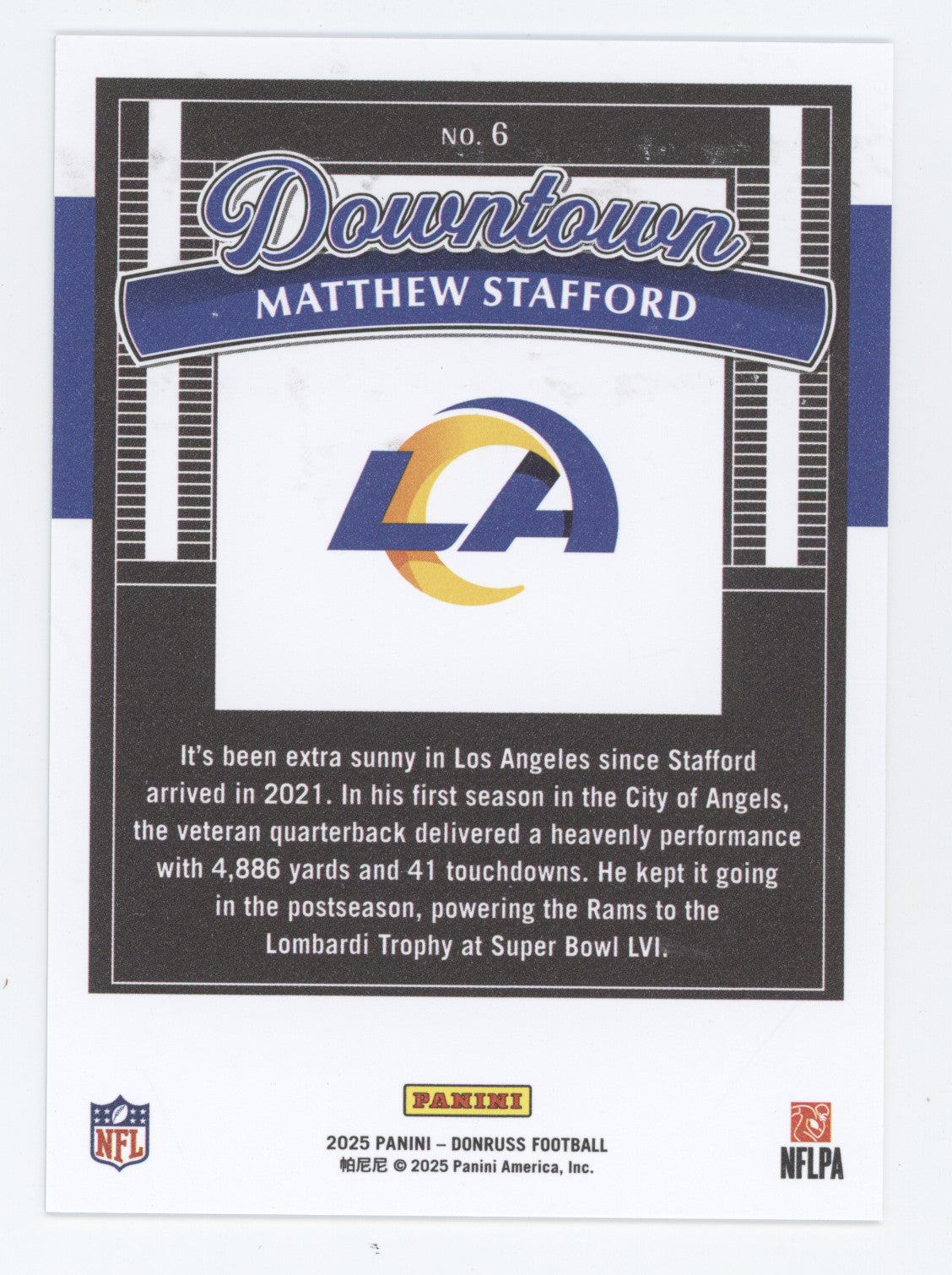 2025 Panini Donruss Downtown Matthew Stafford #6