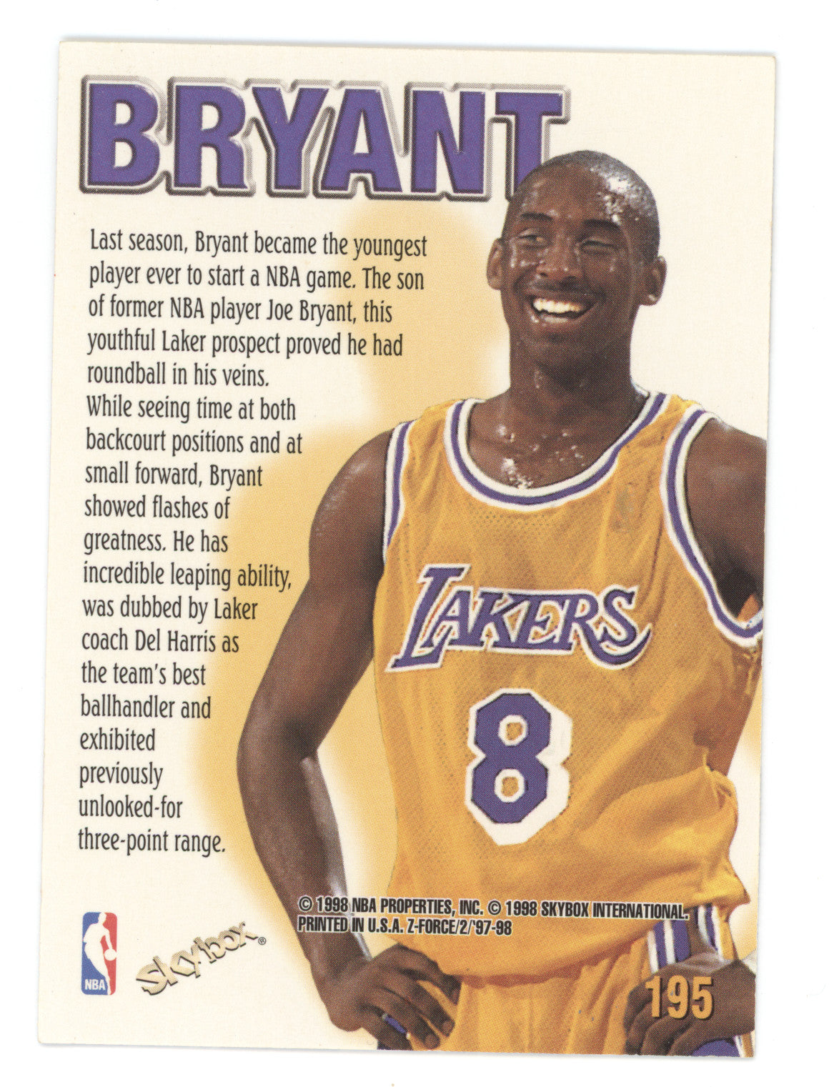 1997 SkyBox Z-Force Kobe Bryant #195 Zupermen