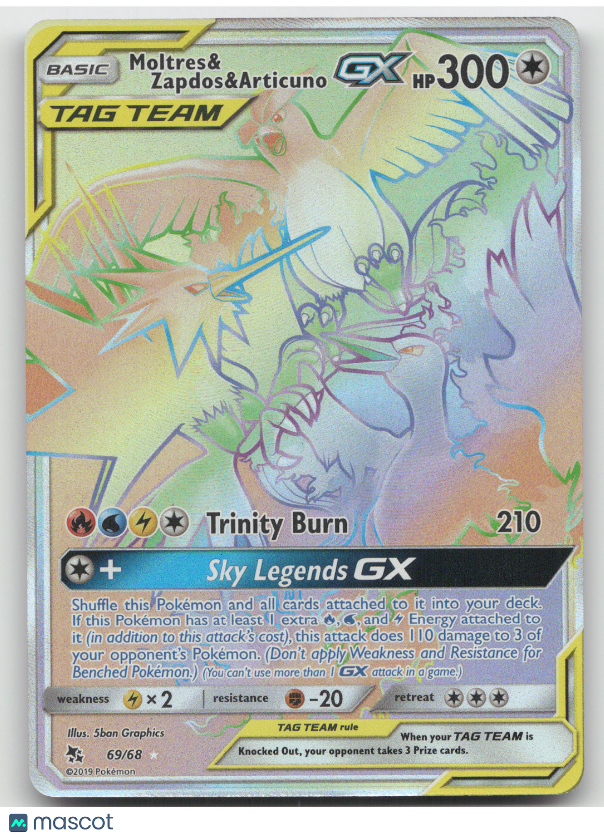2019 Hidden Fates Moltres & Zapdos & Articuno GX Secret Rare #69/68