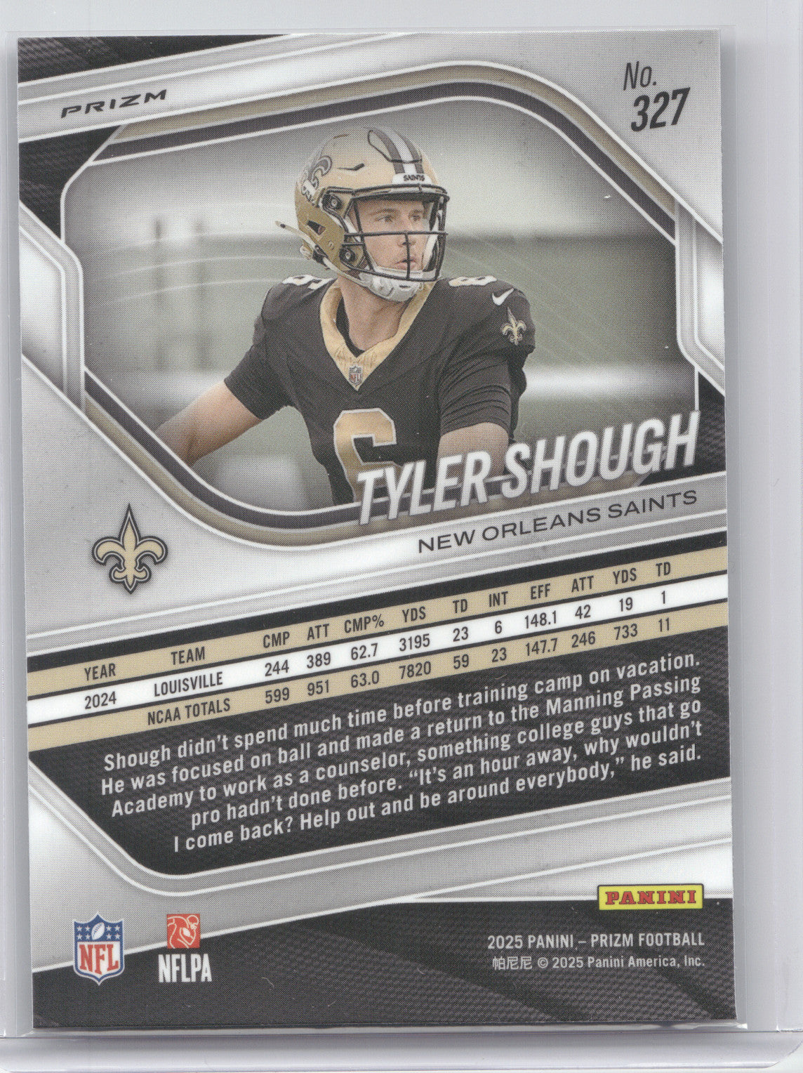 2025 Panini Prizm Football Tyler Shough #327 RC