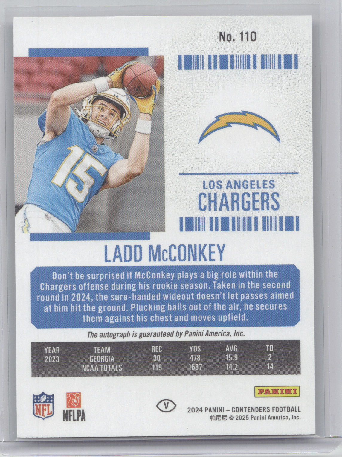 2024 Panini Contenders Ladd McConkey #110 Rookie Ticket Autograph RC