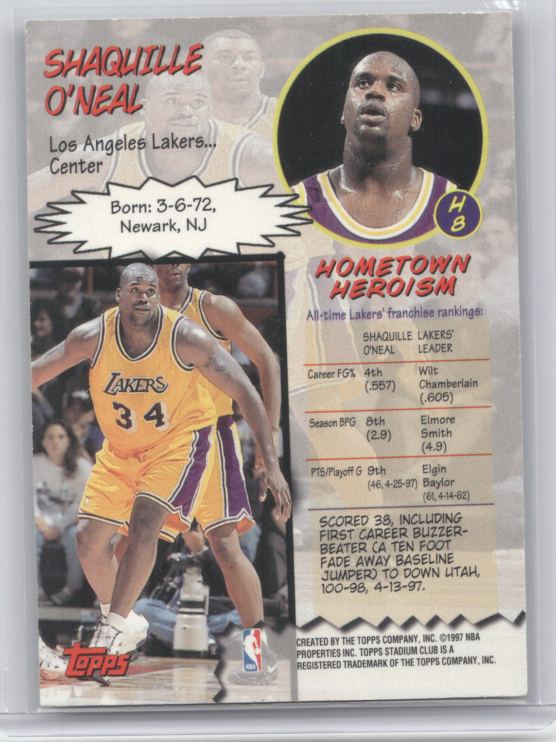 1997 Topps Stadium Club Hardcourt Heroics Shaquille O'Neal #H8