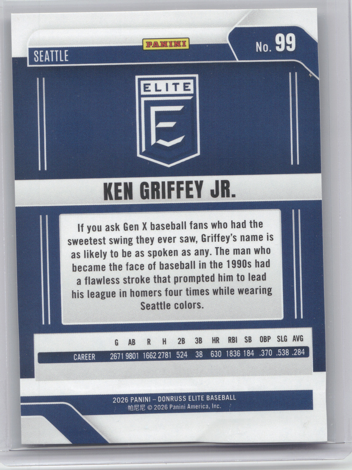 2026 Panini Donruss Elite Baseball Ken Griffey Jr. #99 Black 12/25