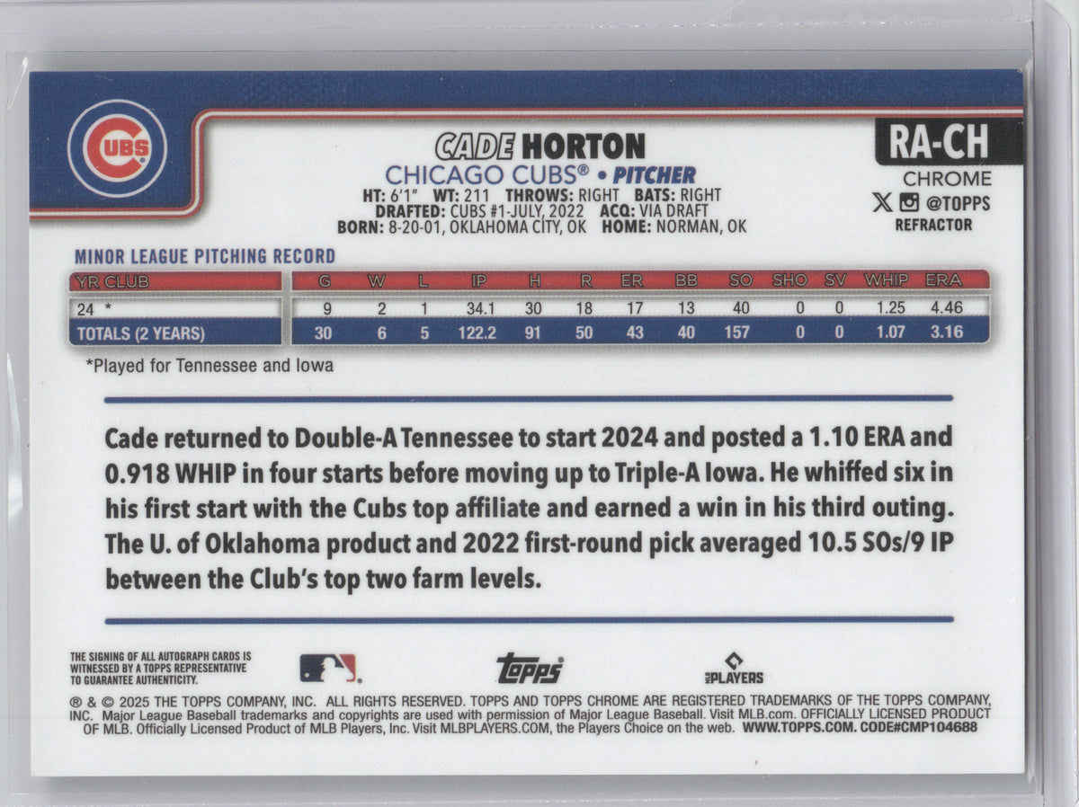 2025 Topps Chrome Rookie Autograph Cade Horton #RA-CH Refractor RC 339/499