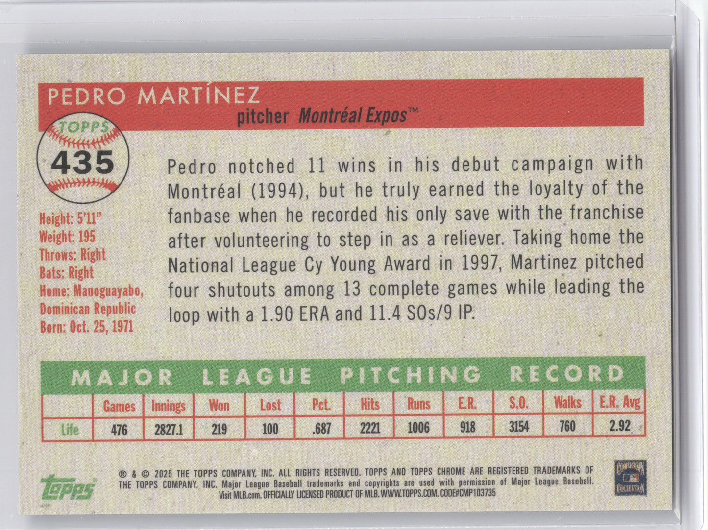 2025 Topps Chrome Platinum Pedro Martínez #435 Black Refractor 06/10