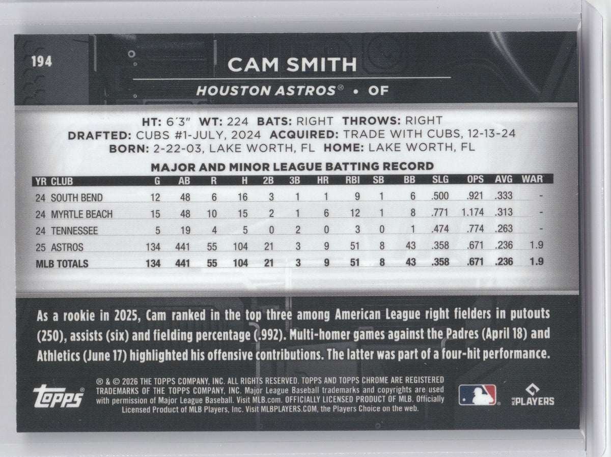 2026 Topps Chrome Black Cam Smith #194 Red Refractor 3/5