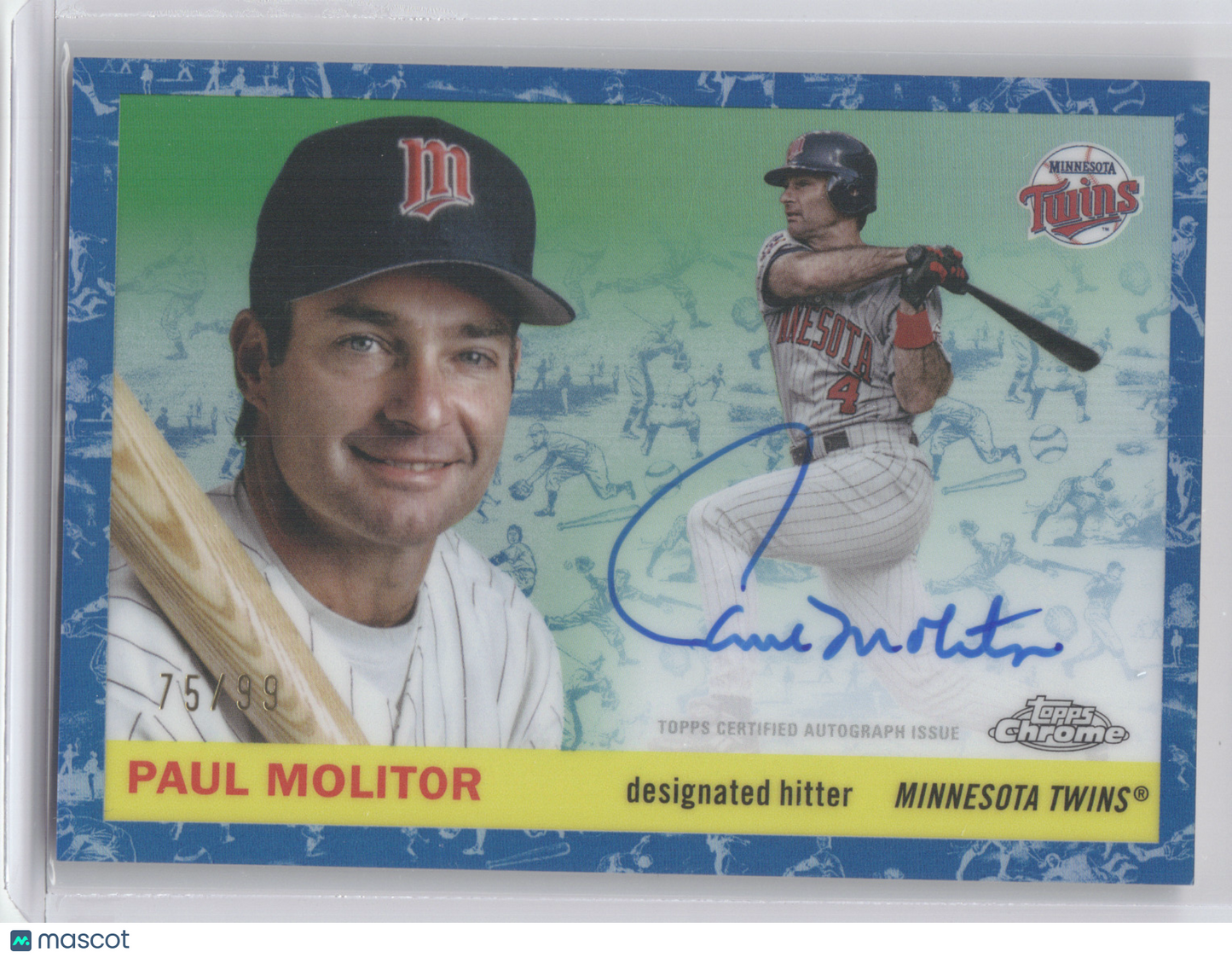 2025 Topps Chrome Platinum Autograph Paul Molitor #CPA-PM Blue 75/99