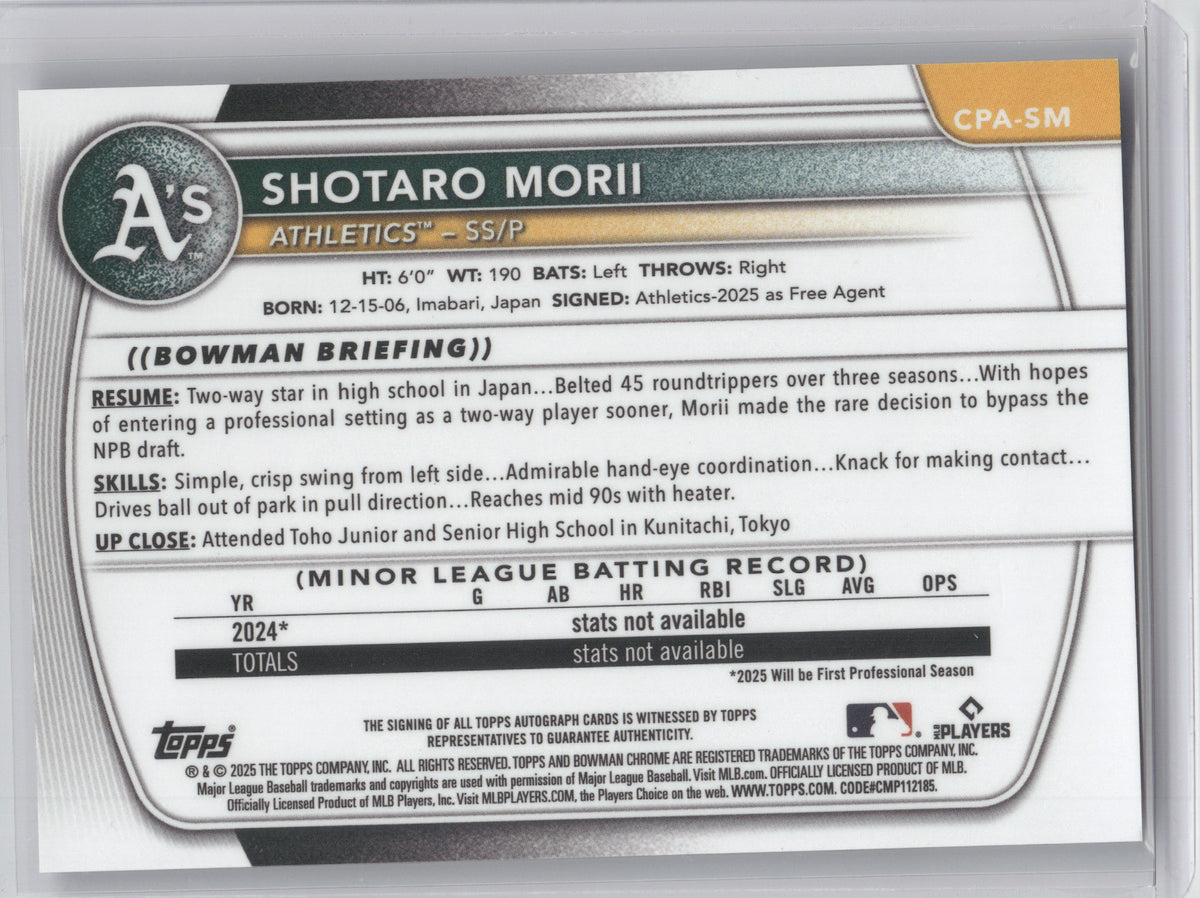 2025 Bowman Chrome Prospect Autograph Shotaro Morii #CPA-SM