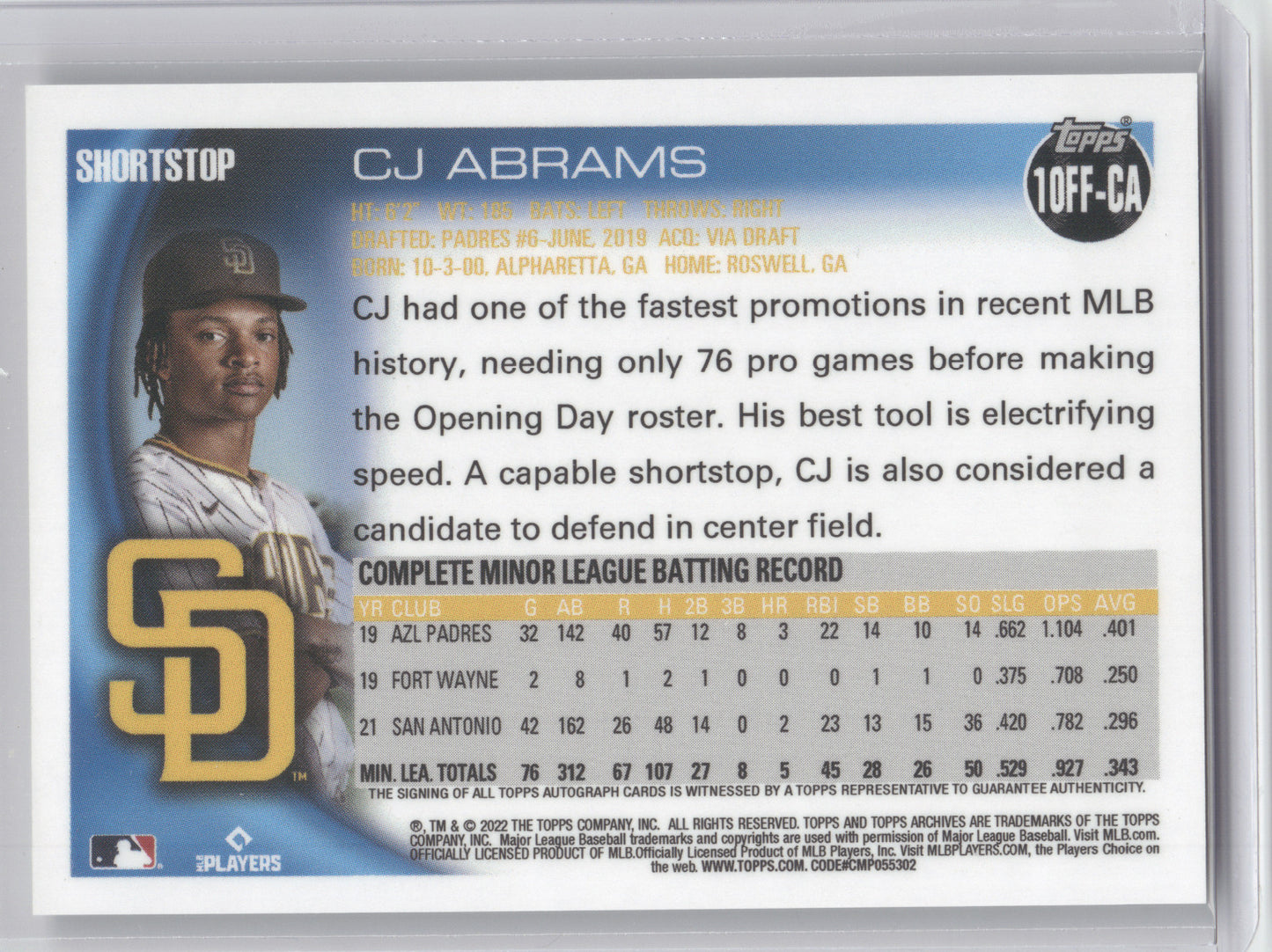 2022 Topps Archives Fan Favorites Autographs CJ Abrams #10FF-CA RC