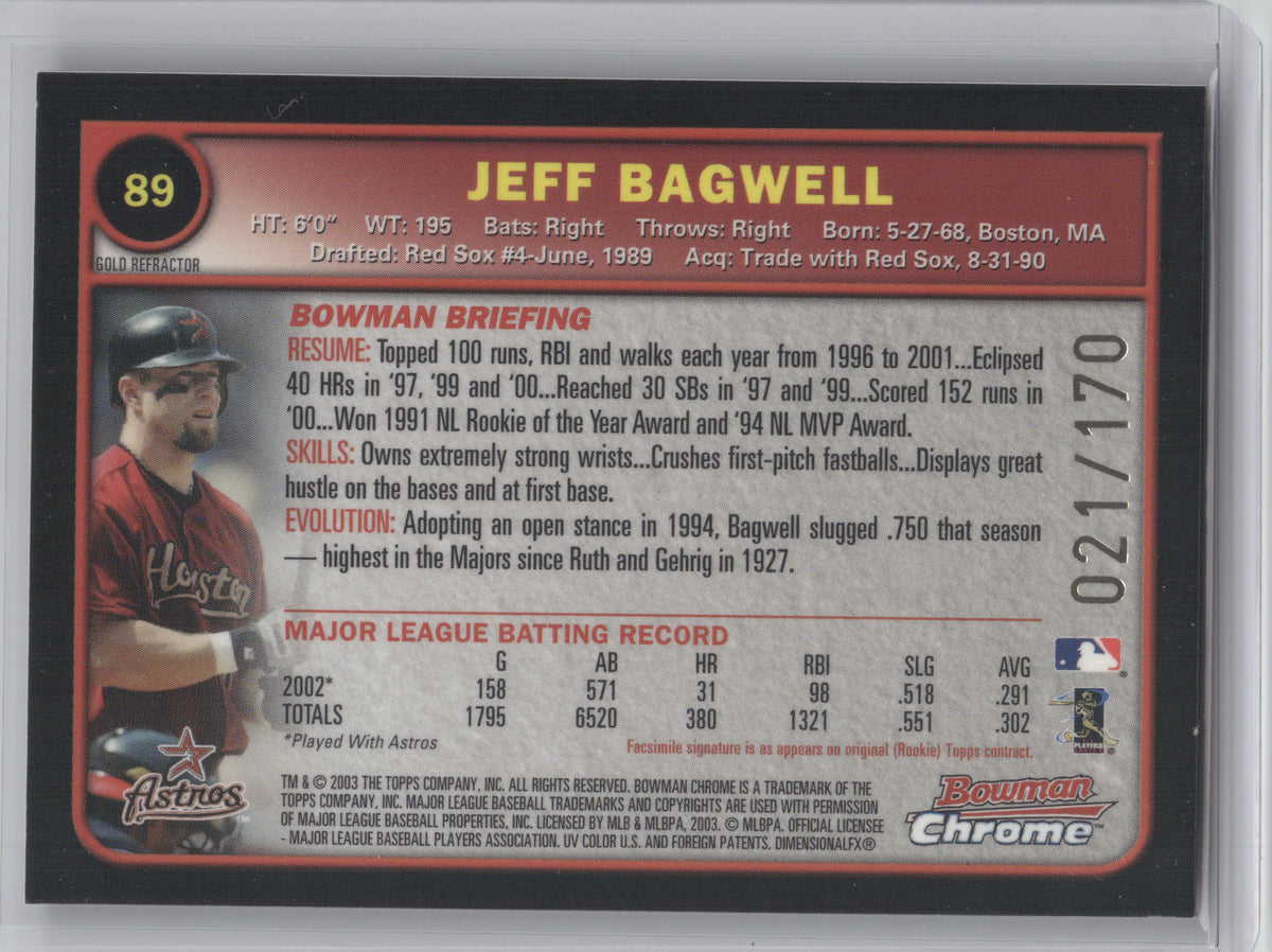 2003 Bowman Chrome Jeff Bagwell #89 Gold Refractor 021/170