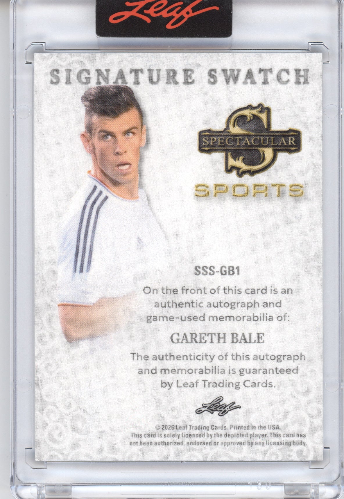 2026 Leaf Spectacular Sports Signature Swatch Gareth Bale #SSS-GB1 3/4