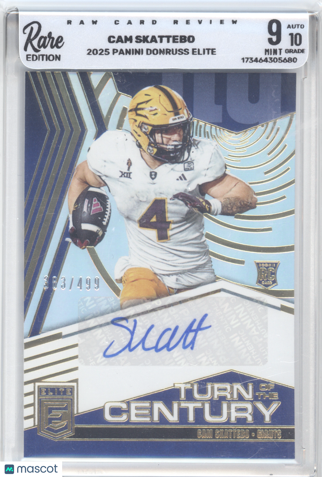 2025 Donruss Elite Turn of the Century Cam Skattebo #CSK 303/499 Rare 9 Auto 10