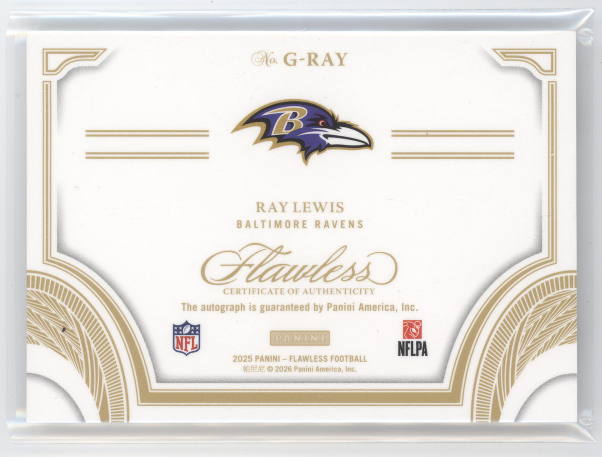 2025 Panini Flawless Greats Autograph Ray Lewis #G-RAY Ruby 05/15