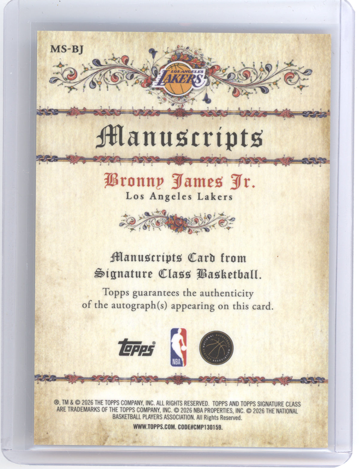 2025 Topps Signature Class Manuscripts Bronny James Jr. #MS-BJ Red 04/25