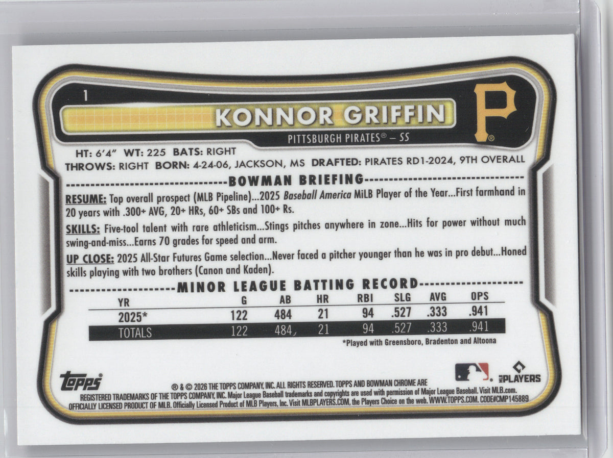 2026 Bowman Chrome Konnor Griffin #1 Fuchsia Wave Refractor RC 199/299