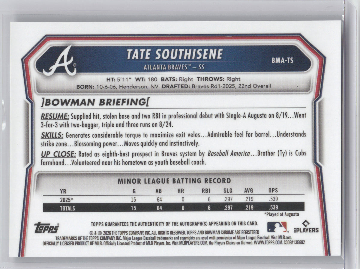 2026 Bowman Mega Box Chrome Tate Southisene #BMA-TS Mojo Refractor