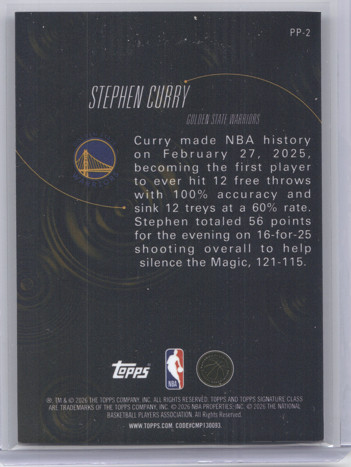 2025 Topps Signature Class Pressure Points Stephen Curry #PP-2