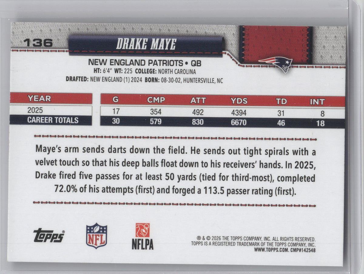 2026 Topps Drake Maye #136 True Photo Variation